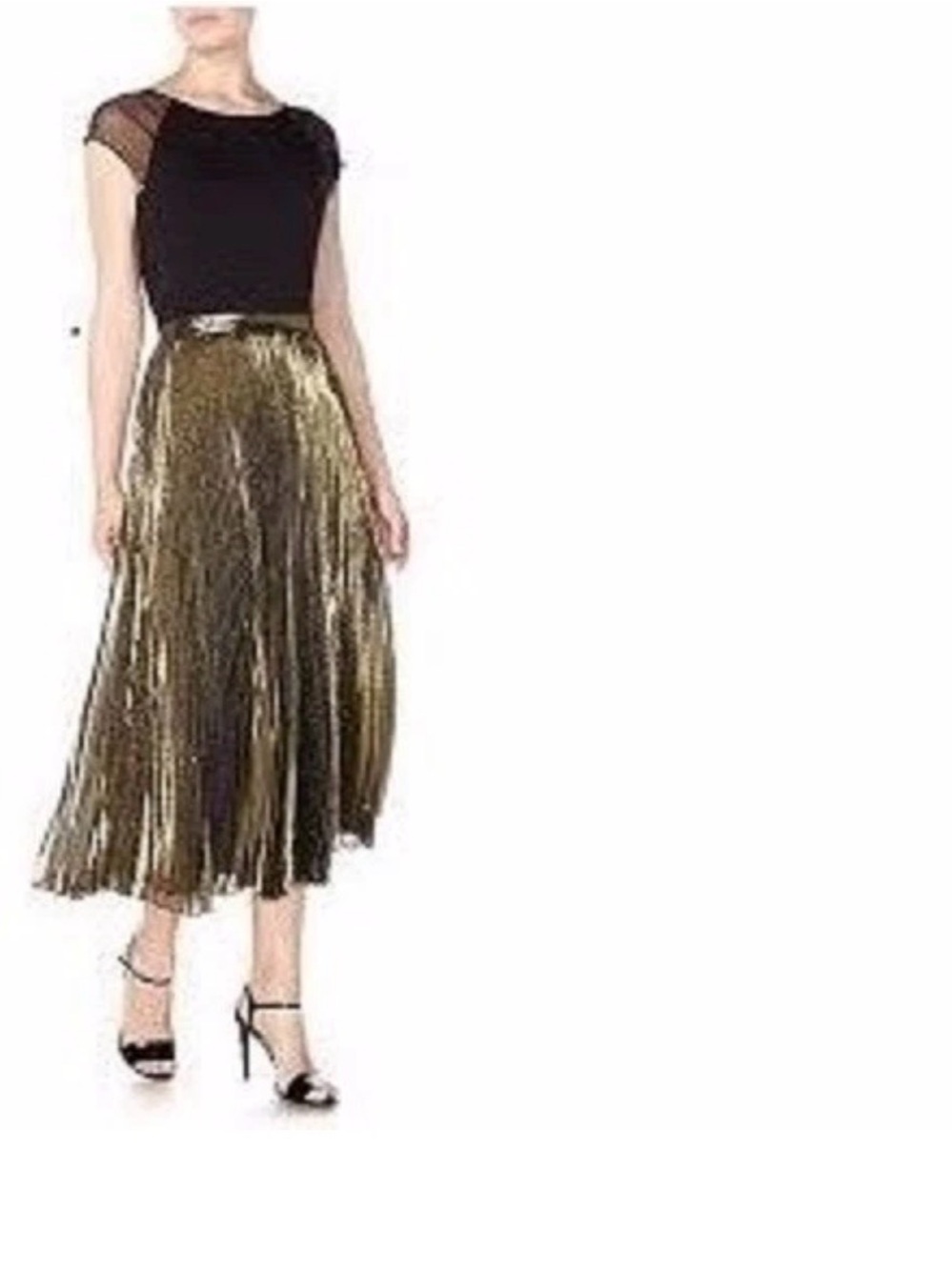 Lauren Ralph Lauren Metallic Gold Silk Blend Pleated Midi Skirt Size 6P